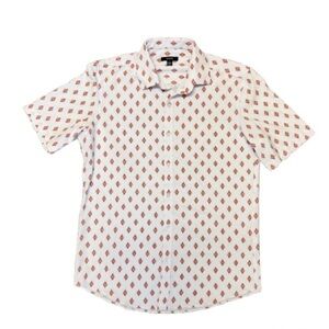 Alfani Men’s Casual White Shirt with Red Diamond Pattern Size Small